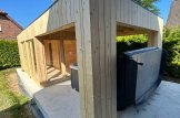 Abrigo de jardim em madeira PREMIUM (Isolamento térmico PLUS, 34 mm + revestimento), 5x3 m, 15 m² com terraço de 9 m² customer 2