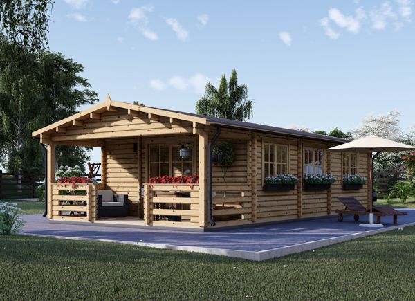 Casa de madeira pré-fabricada HYMER (66 mm), 42 m² com terraço de 10 m² avp.ui.product_images.thumbnail 1
