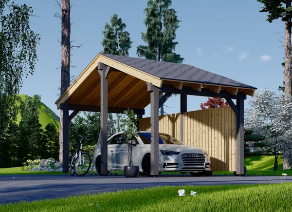Telheiro para 1 carro em madeira LUNA, 3.2x6 m, com parede lateral avp.ui.product_images.thumbnail 1