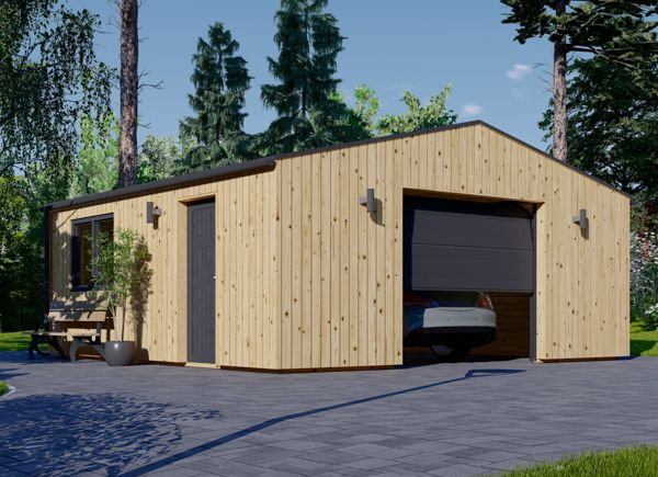Garagem de madeira pré-fabricada para 1 carro SILVIA (34 mm + revestimento), 6x6 m, 36 m² avp.ui.product_images.thumbnail 1