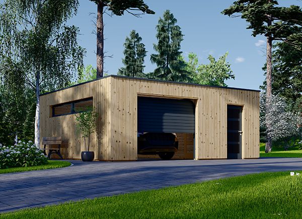 Garagem de madeira pré-fabricada para 1 carro com abrigo SILVIA F PLUS (34 mm + revestimento), 6x6 m, 36 m² avp.ui.product_images.thumbnail 1