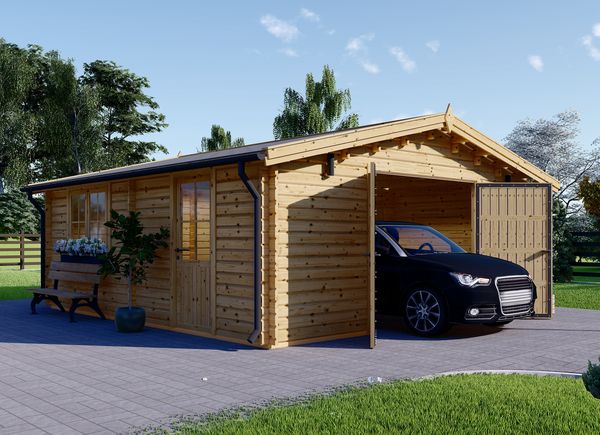 Garagem de madeira pré-fabricada para 1 carro CLASSIC (44 mm), 5x6 m, 30 m² avp.ui.product_images.thumbnail 1