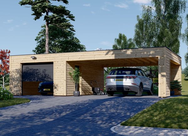 Garagem de madeira SILVIA F (34 mm + revestimento), 4x6 m, com telheiro 6x6 m avp.ui.product_images.thumbnail 1