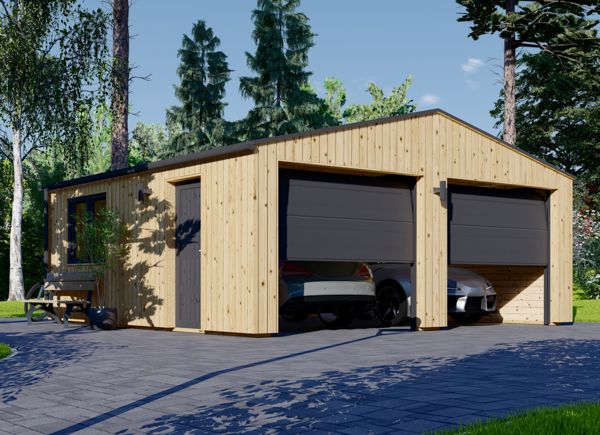Garagem de madeira pré-fabricada para 2 carros SILVIA DUO (34 mm + revestimento), 6x6 m, 36 m² avp.ui.product_images.thumbnail 1