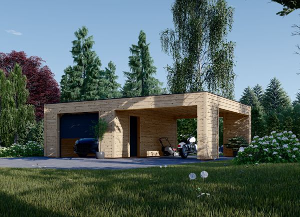 Garagem de madeira SILVIA F (34 mm + revestimento), 4x6 m, com telheiro 4x6 m avp.ui.product_images.thumbnail 1