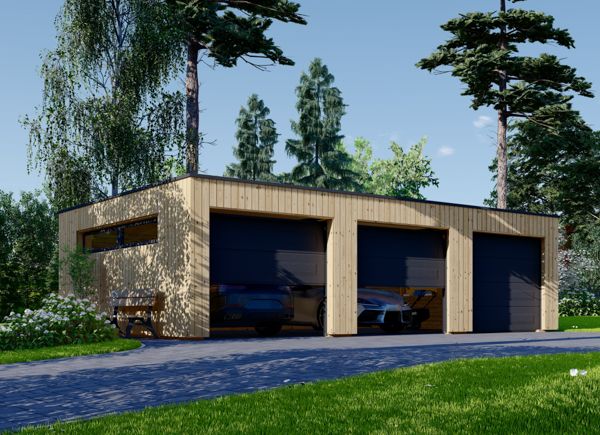 Garagem de madeira pré-fabricada para 3 carros SILVIA TRIO F (34 mm + revestimento), 9x6 m, 54 m² avp.ui.product_images.thumbnail 1