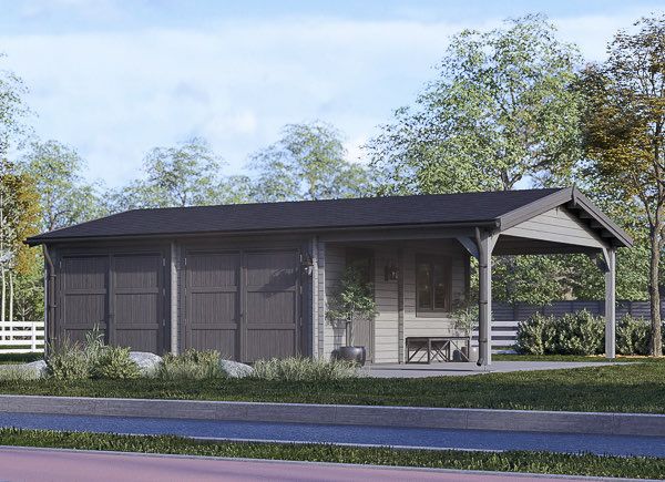 Garagem de madeira pré-fabricada para 2 carros MULTI (44 mm) 6x6 m com telheiro 3x6 m avp.ui.product_images.thumbnail 1