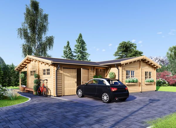 Casa de madeira pré-fabricada BERTA (Isolamento térmico PLUS, 44+44 mm), 72 m² com terraço de 18 m² e garagem de 20 m² avp.ui.product_images.thumbnail 1