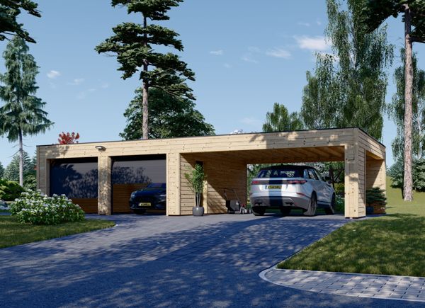 Garagem de madeira pré-fabricada para 2 carros SILVIA F (34 mm + revestimento), 6x6 m, com telheiro 6x6 m avp.ui.product_images.thumbnail 1