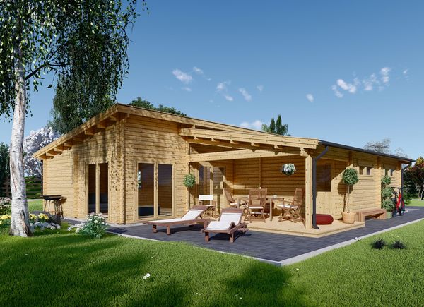 Casa de madeira pré-fabricada BERTA F com telhado plano (66 mm), 72 m² com terraço de 18 m² e garagem de 20 m² avp.ui.product_images.thumbnail 1