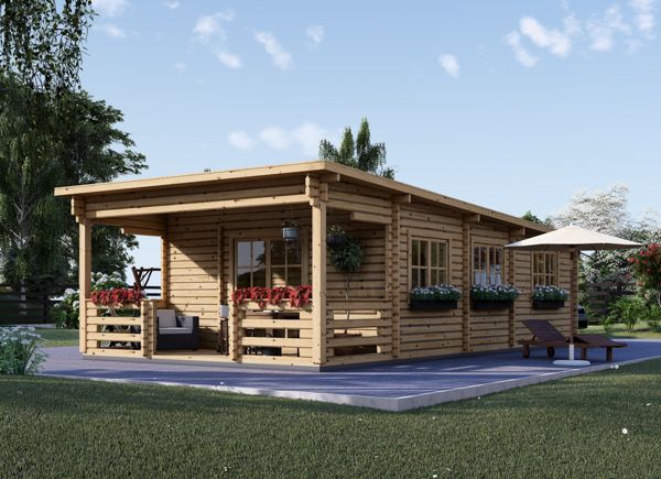 Casa de madeira pré-fabricada HYMER F (44+44 mm), 42 m² com terraço de 10 m² avp.ui.product_images.thumbnail 1