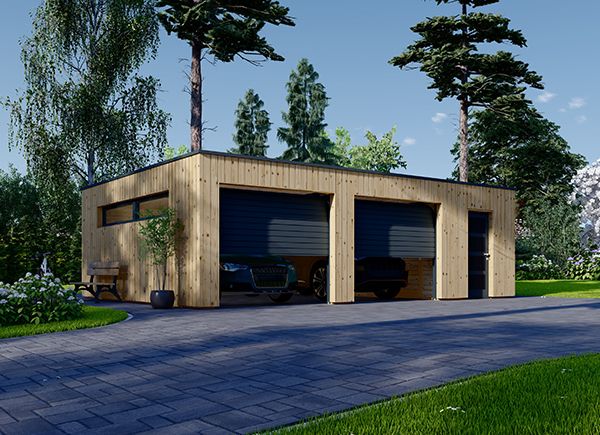 Garagem de madeira para 2 carros com abrigo SILVIA DUO F PLUS (34 mm + revestimento), 8x6 m, 48 m² avp.ui.product_images.thumbnail 1