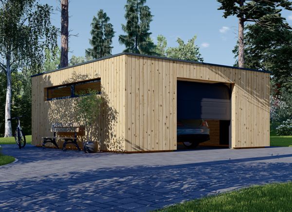 Garagem de madeira pré-fabricada para 1 carro SILVIA F (34 mm + revestimento), 6x6 m, 36 m² avp.ui.product_images.thumbnail 1