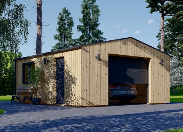 Garagem de madeira pré-fabricada para 1 carro SILVIA (34 mm + revestimento), 5x6 m, 30 m² avp.ui.product_images.thumbnail 1