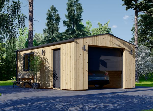 Garagem de madeira pré-fabricada para 1 carro SILVIA (34 mm + revestimento), 4x6 m, 24 m² avp.ui.product_images.thumbnail 1