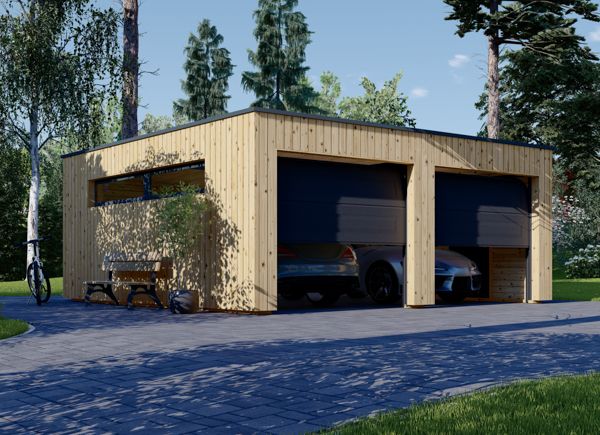 Garagem de madeira pré-fabricada para 2 carros SILVIA DUO F (34 mm + revestimento), 6x6 m, 36 m² avp.ui.product_images.thumbnail 1