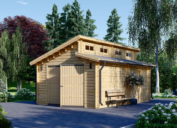 Garagem de madeira pré-fabricada para 1 carro TWIN (44 mm), 4x6 m, 24 m² avp.ui.product_images.thumbnail 1