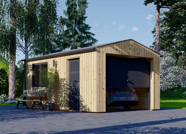 Garagem de madeira pré-fabricada para 1 carro SILVIA (34 mm + revestimento), 3.2x5.2 m, 16.6 m² avp.ui.product_images.thumbnail 1