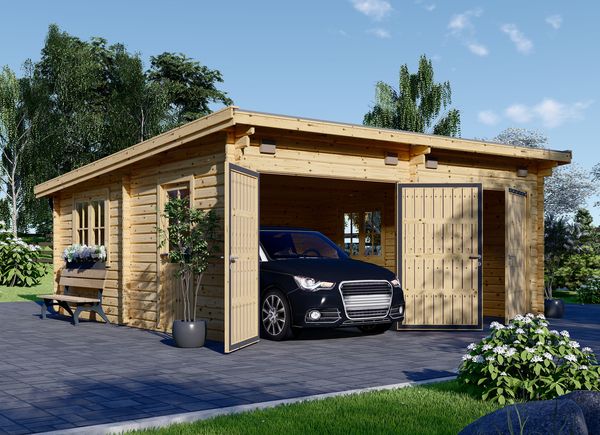 Garagem de madeira pré-fabricada para 2 carros MODERN DUO (44 mm), 6x6 m, 36 m² avp.ui.product_images.thumbnail 1
