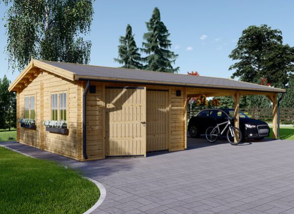 Garagem de madeira pré-fabricada para 1 carro MULTI (44 mm) 4x6 m com telheiro duplo 5.5x6 m avp.ui.product_images.thumbnail 1