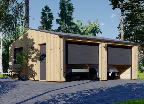 Garagem de madeira pré-fabricada para 2 carros SILVIA DUO ALT (34 mm + revestimento), 6x6 m, 36 m² avp.ui.product_images.thumbnail 1