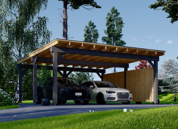 Telheiro para 2 carros em madeira LUNA DUO F, 6x6 m, com parede lateral avp.ui.product_images.thumbnail 1