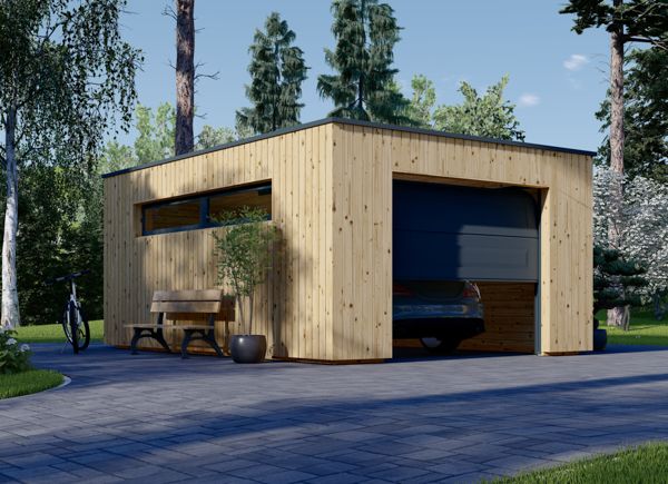 Garagem de madeira pré-fabricada para 1 carro SILVIA F (34 mm + revestimento), 4x6 m, 24 m² avp.ui.product_images.thumbnail 1