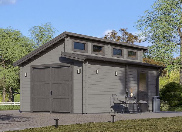 Garagem de madeira pré-fabricada para 1 carro TWIN (44 mm), 4x6 m, 24 m² avp.ui.product_images.thumbnail 1