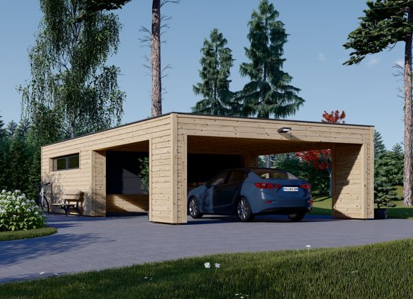 Garagem de madeira para 2 carros SILVIA F (34 mm + revestimento), 6x6 m, com telheiro (diretamente em frente) 6x6 m avp.ui.product_images.thumbnail 1