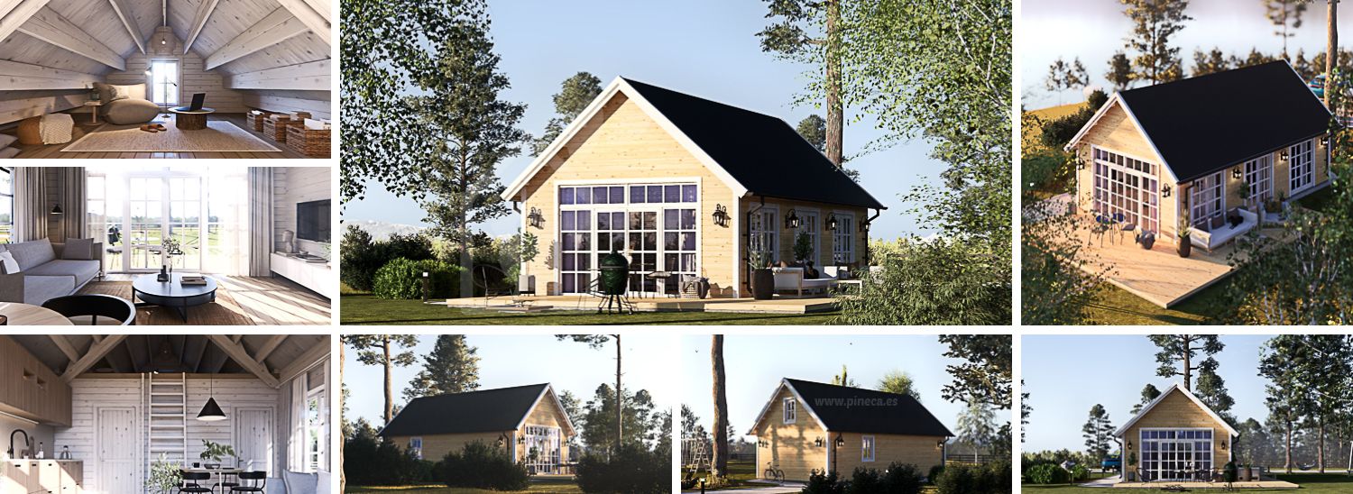 Casa de madeira pré-fabricada ARIELLE (Isolamento térmico, 34 mm + revestimento), 44 m² visualization 1