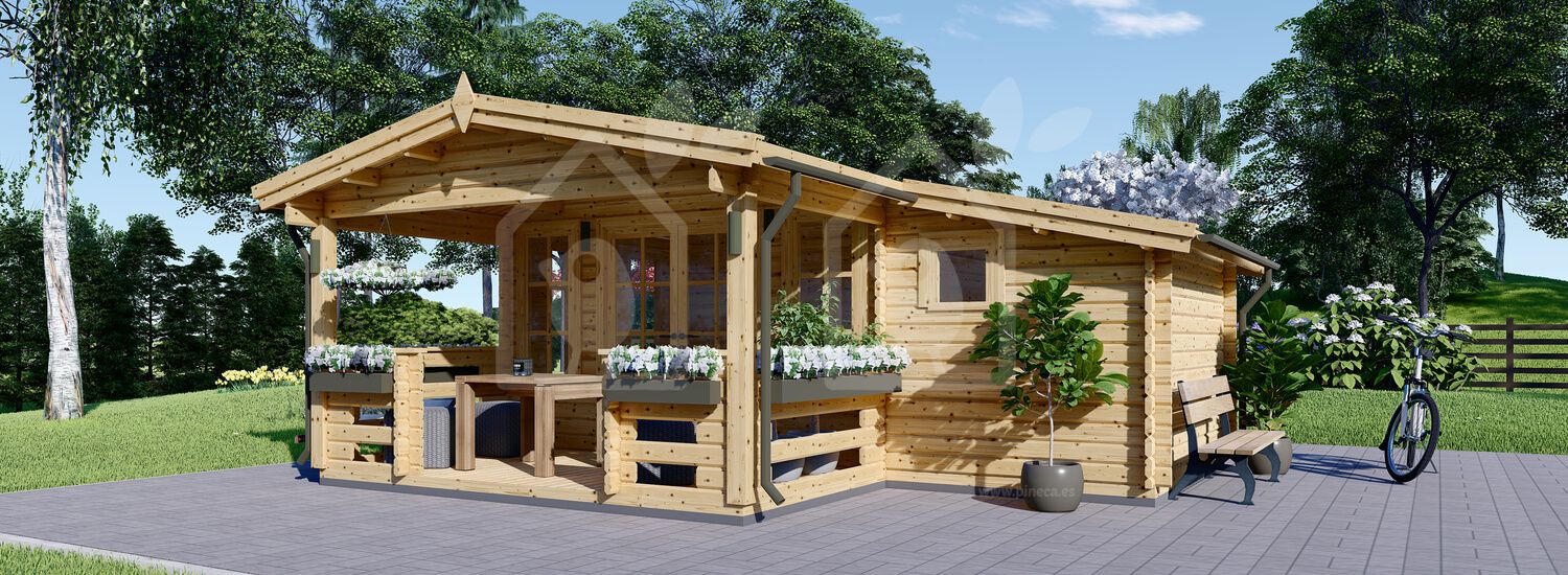 Casa de madeira para jardim ISLA (44 mm), 6x5 m, 18 m² com terraço de 7 m² visualization 1