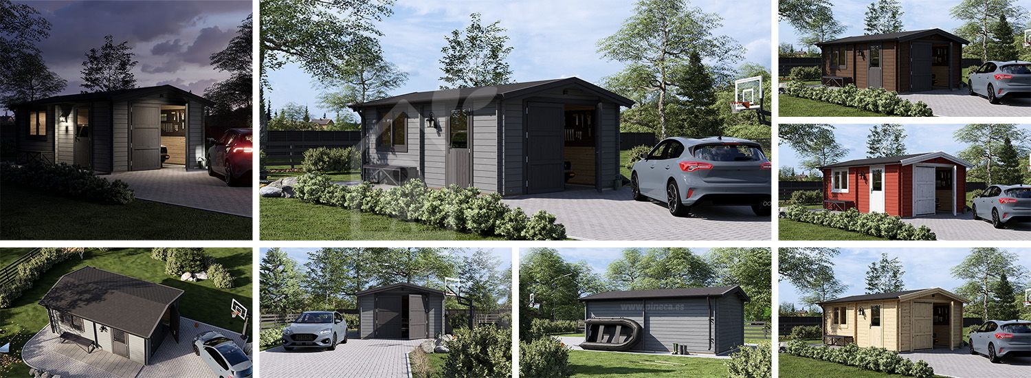 Garagem de madeira pré-fabricada para 1 carro CLASSIC (44 mm), 4x6 m, 24 m² visualization 1