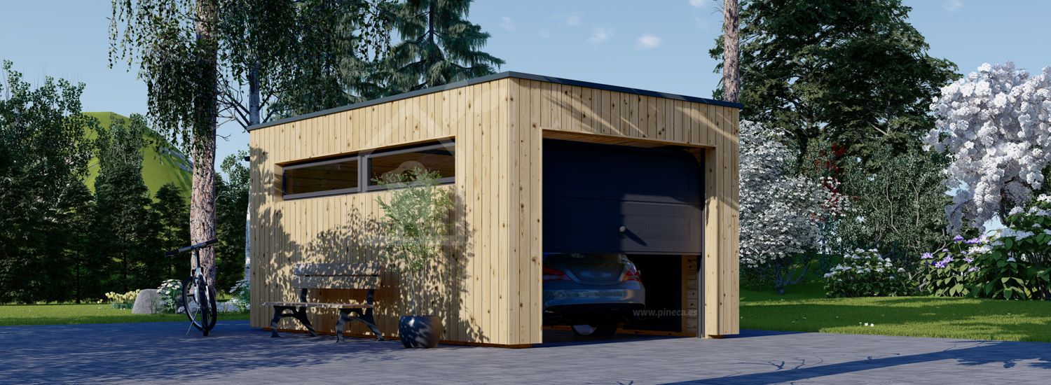 Garagem de madeira pré-fabricada para 1 carro SILVIA F (34 mm + revestimento), 3.2x5.2 m, 16.6 m² visualization 1