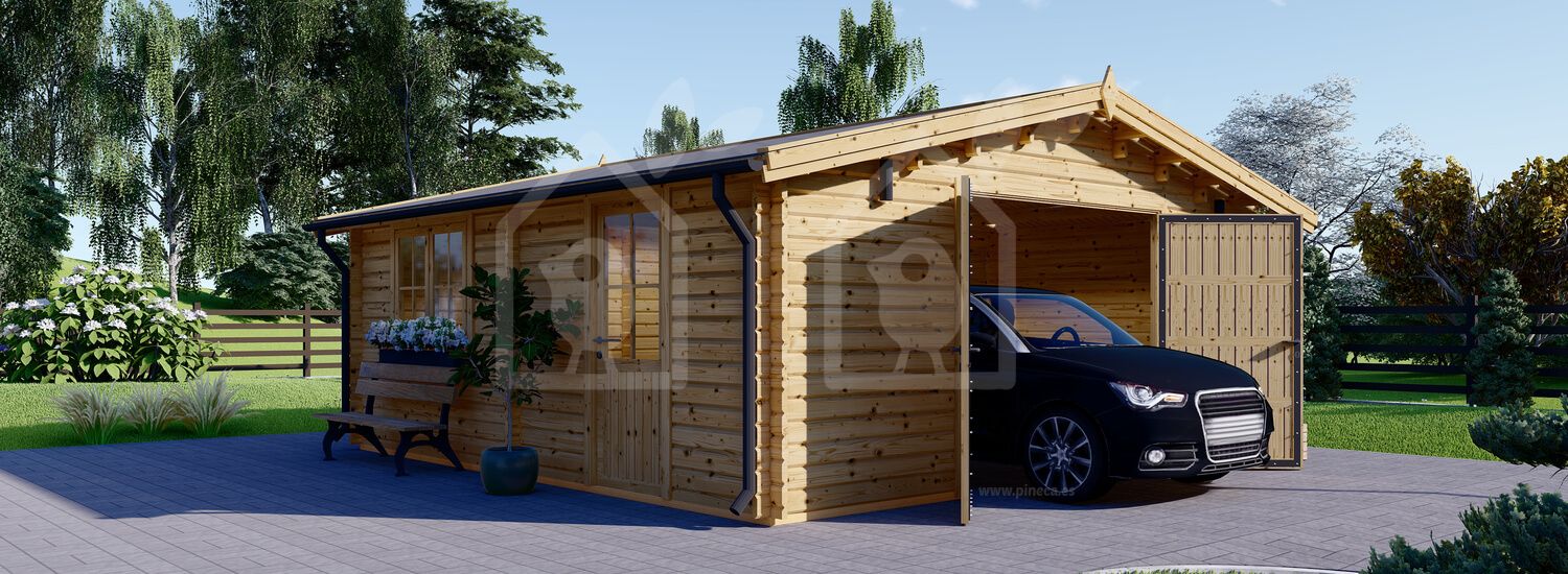 Garagem de madeira pré-fabricada para 1 carro CLASSIC (44 mm), 6x6 m, 36 m² visualization 1