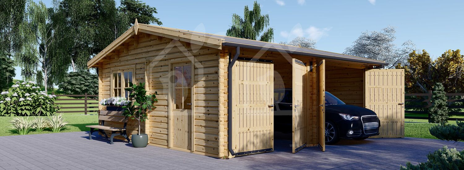 Garagem de madeira pré-fabricada para 2 carros ALTERNATIVE (44 mm), 6x6 m, 36 m² visualization 1
