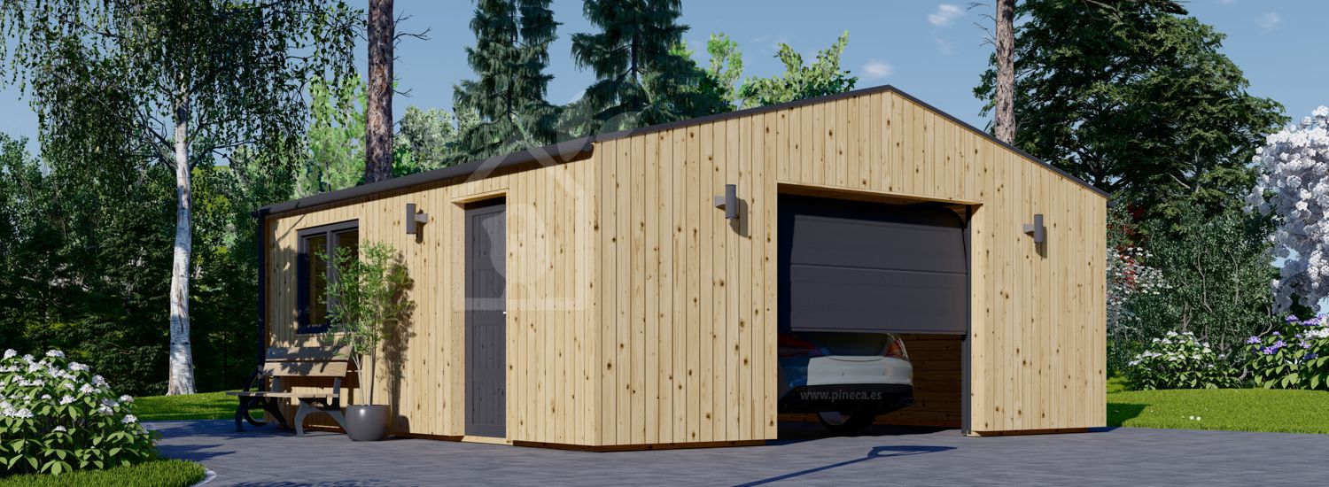 Garagem de madeira pré-fabricada para 1 carro SILVIA (34 mm + revestimento), 6x6 m, 36 m² visualization 1