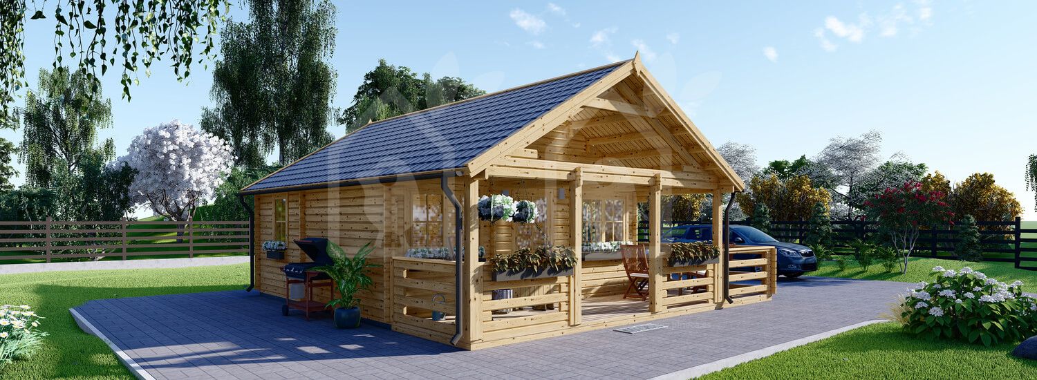 Casa de madeira pré-fabricada ANGERS (34+34 mm), 36 m² com terraço de 19 m² visualization 1