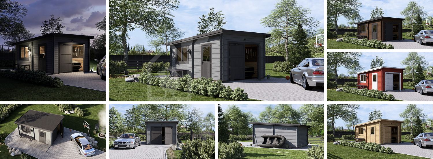 Garagem de madeira pré-fabricada para 1 carro MODERN (34 mm), 3.6x5.4 m, 20 m² visualization 1