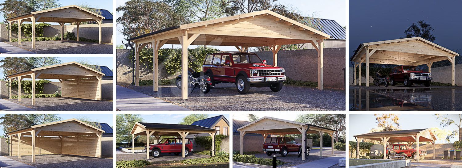 Telheiro para 2 carros em madeira CLASSIC DUO, 6x6 m, 36 m² visualization 1
