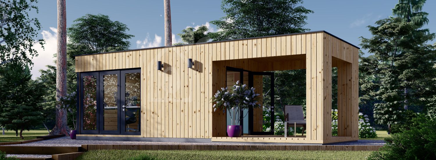 Abrigo de jardim em madeira PREMIUM (34 mm + revestimento), 5x3 m, 15 m² com terraço de 9 m² visualization 1
