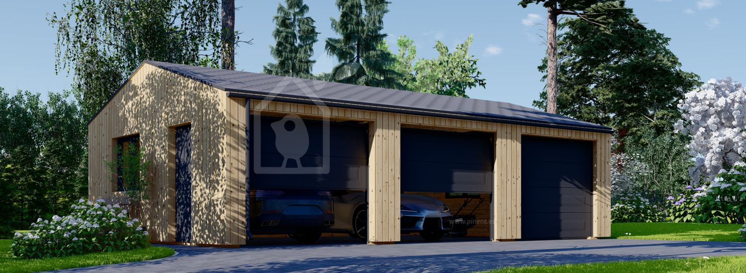 Garagem de madeira pré-fabricada para 3 carros SILVIA TRIO (34 mm + revestimento), 9x6 m, 54 m² visualization 1