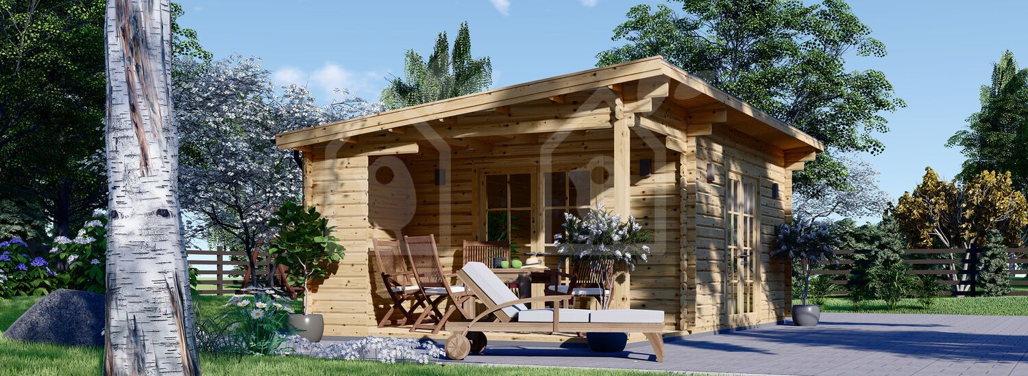 Casa de madeira para jardim CARL (34 mm), 5x4 m, 20 m² com terraço de 8 m² visualization 1