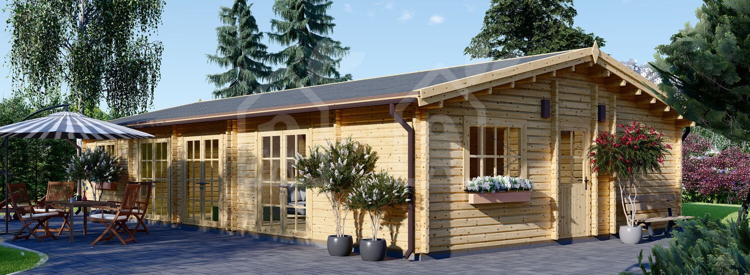 Casa de madeira pré-fabricada JULIA (Isolamento térmico PLUS, 44+44 mm), 103 m² visualization 1