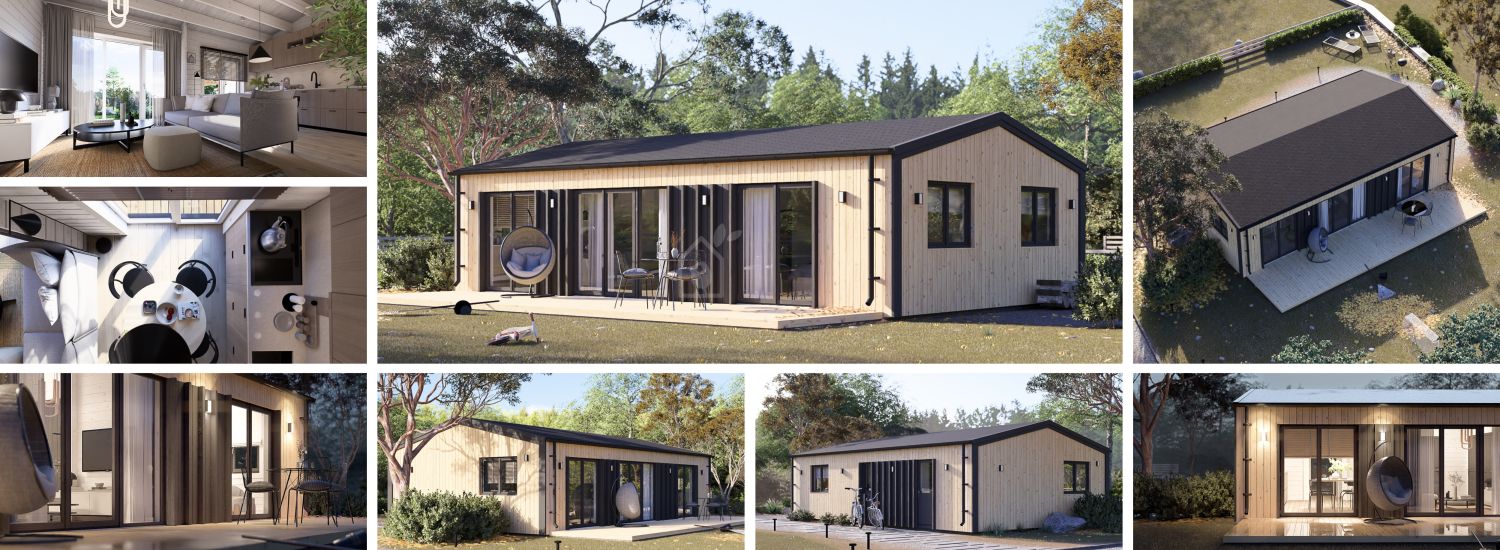 Casa de madeira pré-fabricada SELENE (Isolamento térmico, 44 mm + revestimento), 54 m² visualization 1