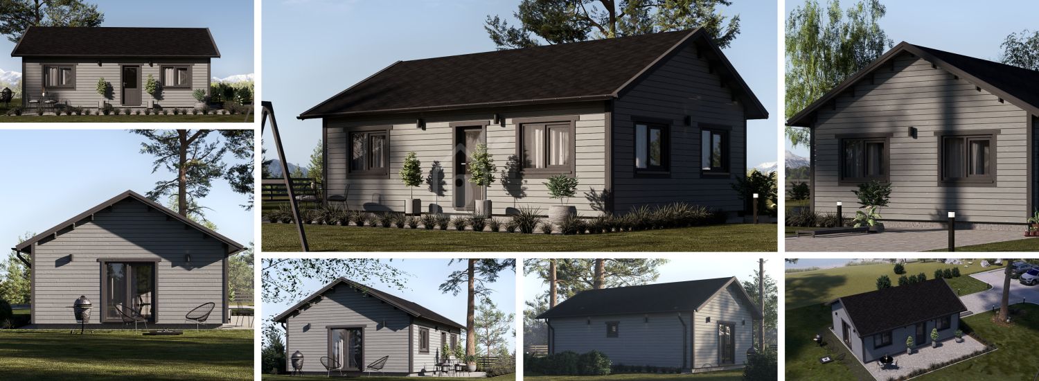 Casa de madeira pré-fabricada GRETA S (44 mm + revestimento), 48 m² visualization 1