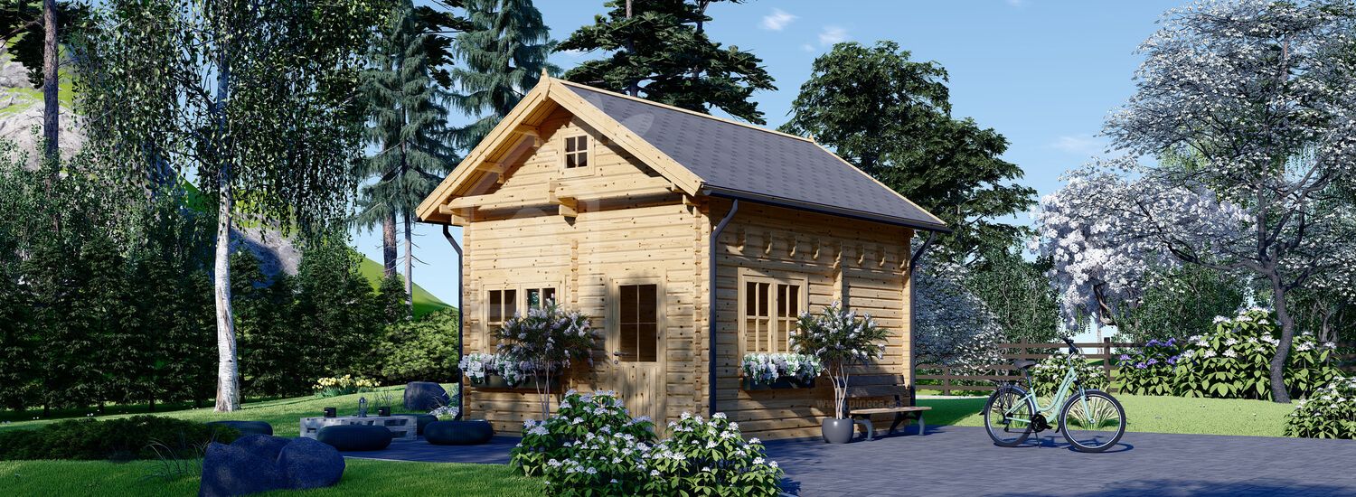Casa de madeira para jardim AVIGNON (Isolamento térmico PLUS, 44+44 mm), 20 m² com mezanino de 16 m² visualization 1