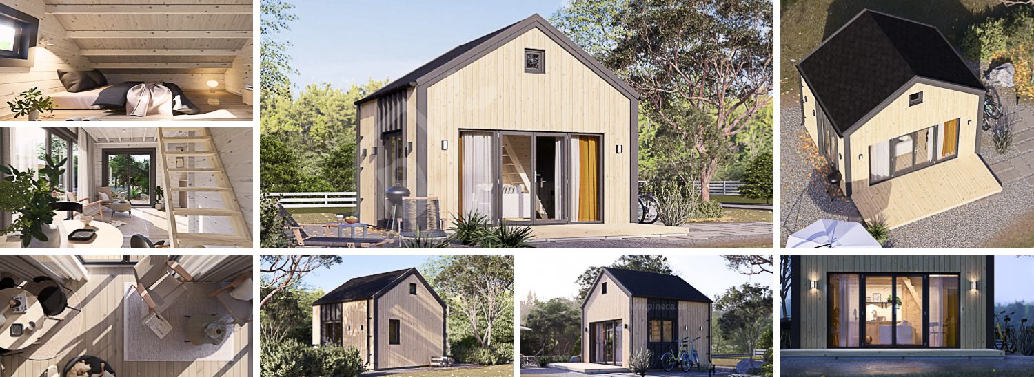 Casa de madeira pré-fabricada SARA (Isolamento térmico, 34 mm + revestimento), 20 m² visualization 1