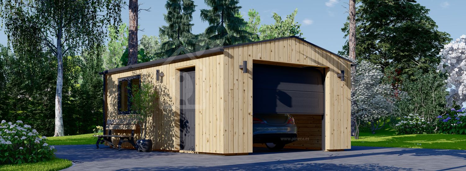 Garagem de madeira pré-fabricada para 1 carro SILVIA (34 mm + revestimento), 4x6 m, 24 m² visualization 1