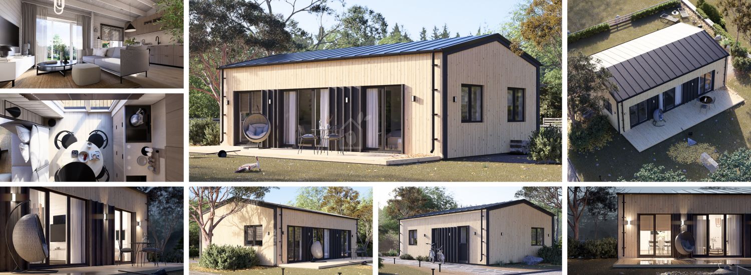 Casa de madeira pré-fabricada SELENE RV (Isolamento térmico PLUS, 44 mm + revestimento), 54 m² visualization 1