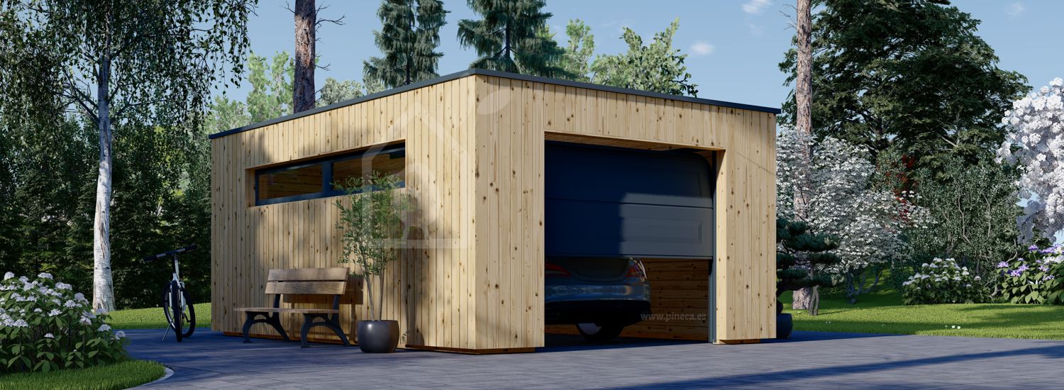 Garagem de madeira pré-fabricada para 1 carro SILVIA F (34 mm + revestimento), 4x6 m, 24 m² visualization 1